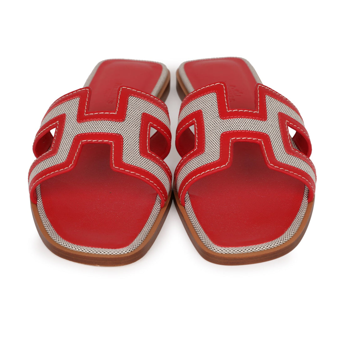 Top quality Hermes Oran Sandals Prunoir Rouge Canvas 38.5