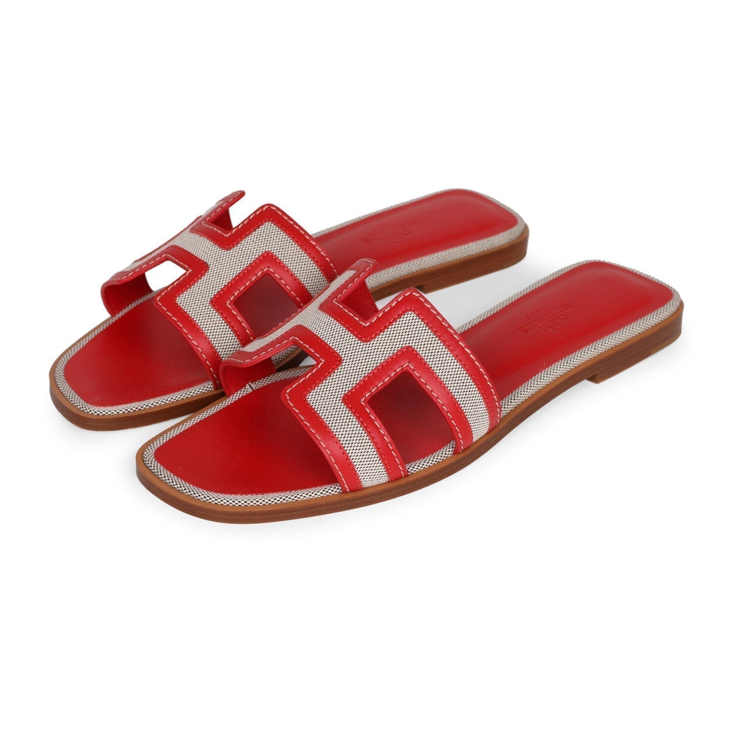 Top quality Hermes Oran Sandals Prunoir Rouge Canvas 38.5