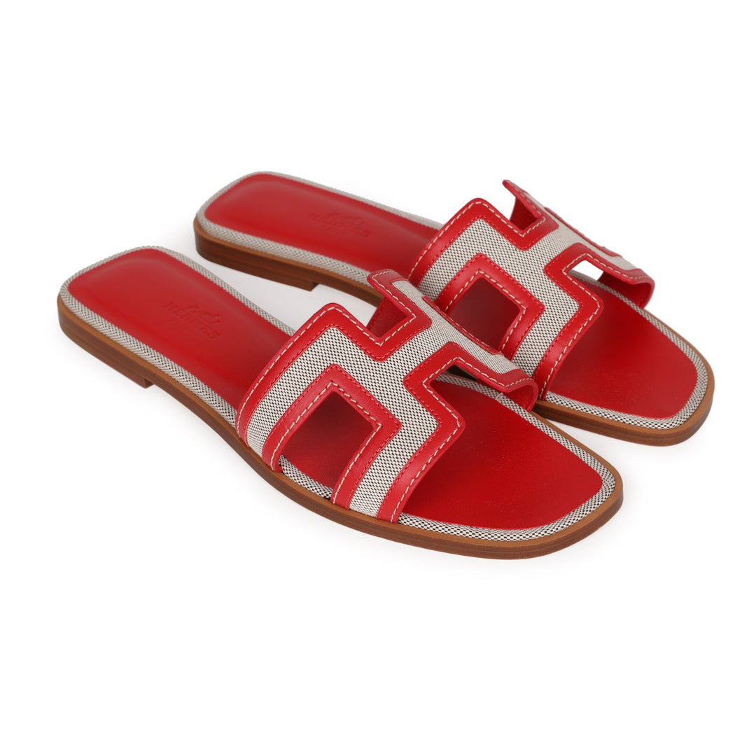 Top quality Hermes Oran Sandals Prunoir Rouge Canvas 38.5