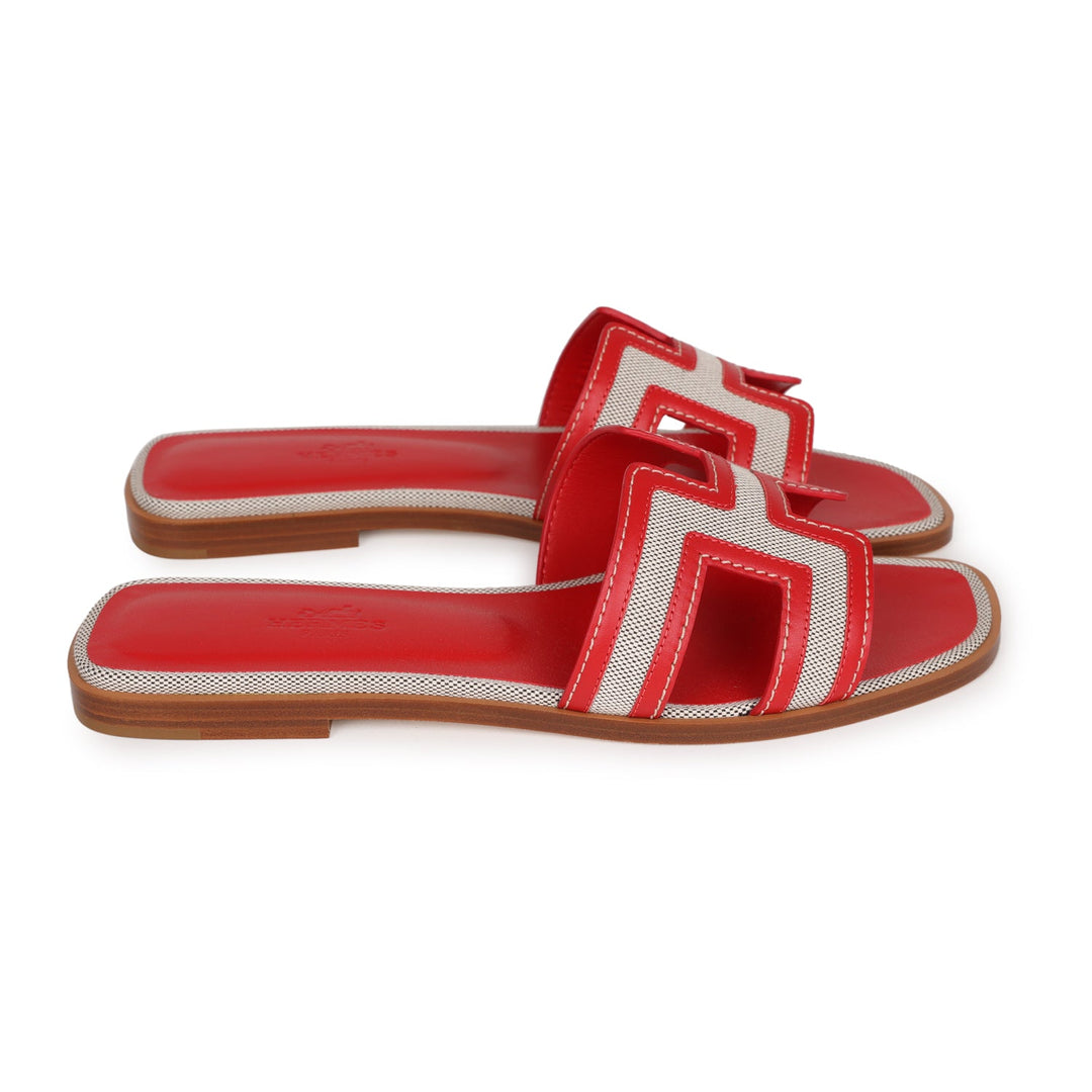 Top quality Hermes Oran Sandals Prunoir Rouge Canvas 38.5
