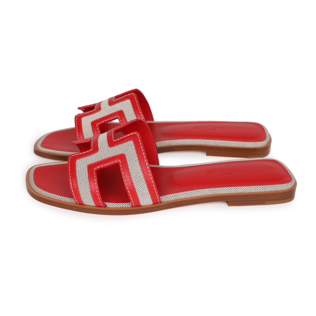 Top quality Hermes Oran Sandals Prunoir Rouge Canvas 38.5