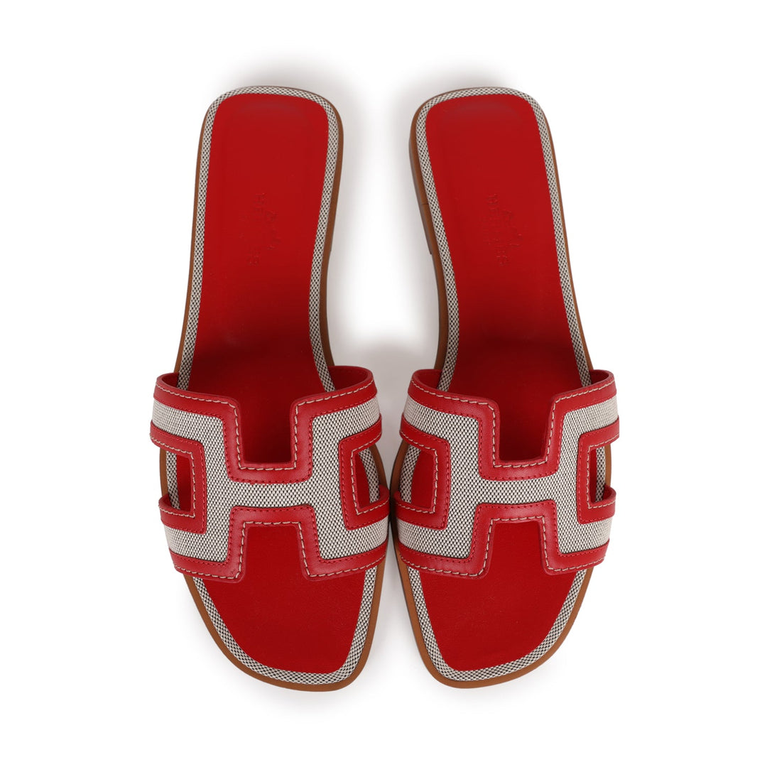 Top quality Hermes Oran Sandals Prunoir Rouge Canvas 38.5