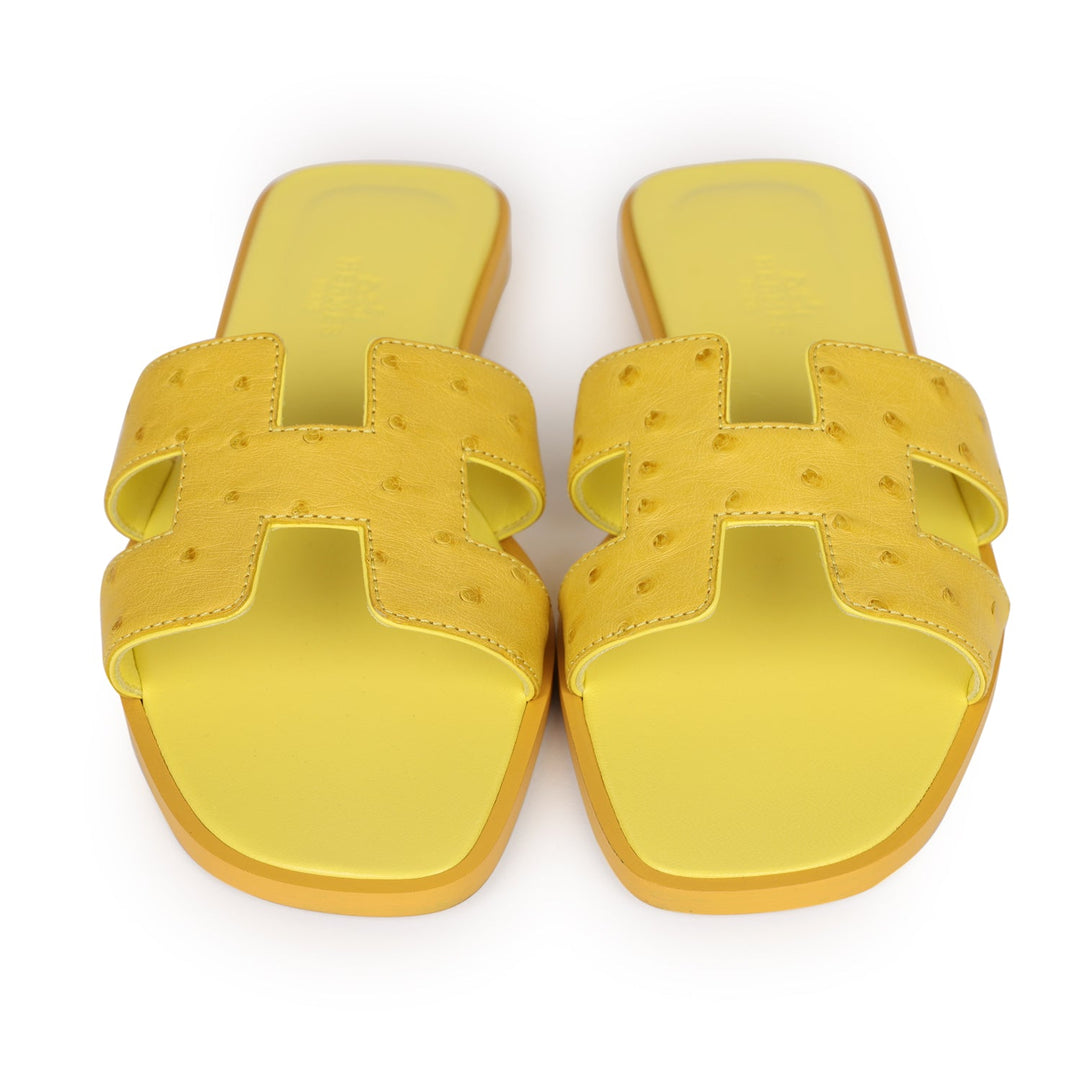 Top quality Hermes Oran Sandals Jaune Curcuma Ostrich 37