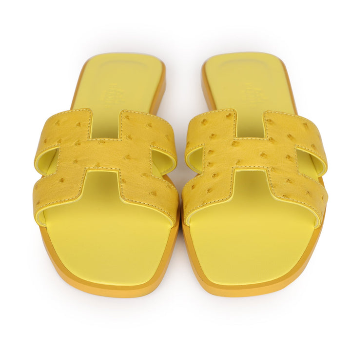 Top quality Hermes Oran Sandals Jaune Curcuma Ostrich 37