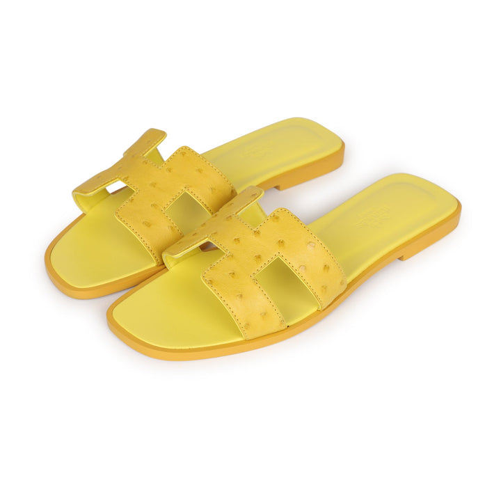 Top quality Hermes Oran Sandals Jaune Curcuma Ostrich 37