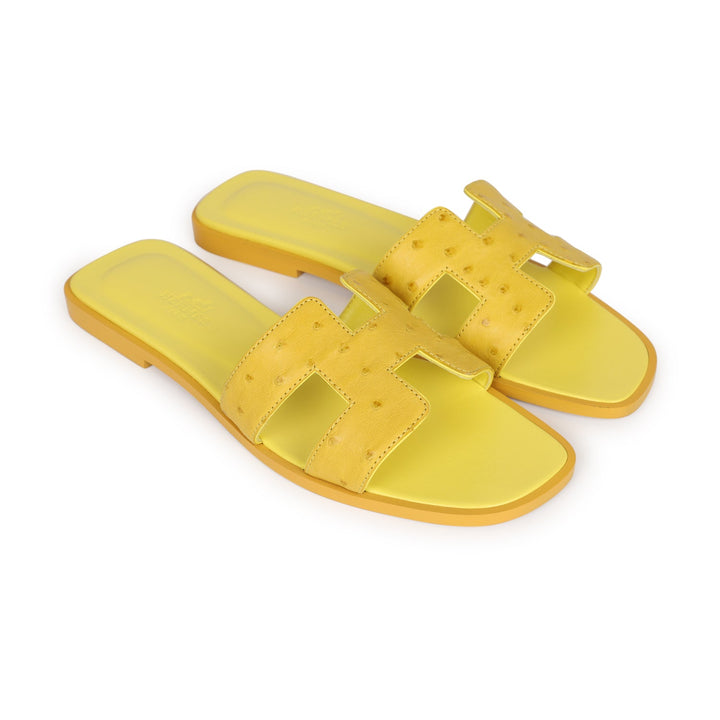 Top quality Hermes Oran Sandals Jaune Curcuma Ostrich 37