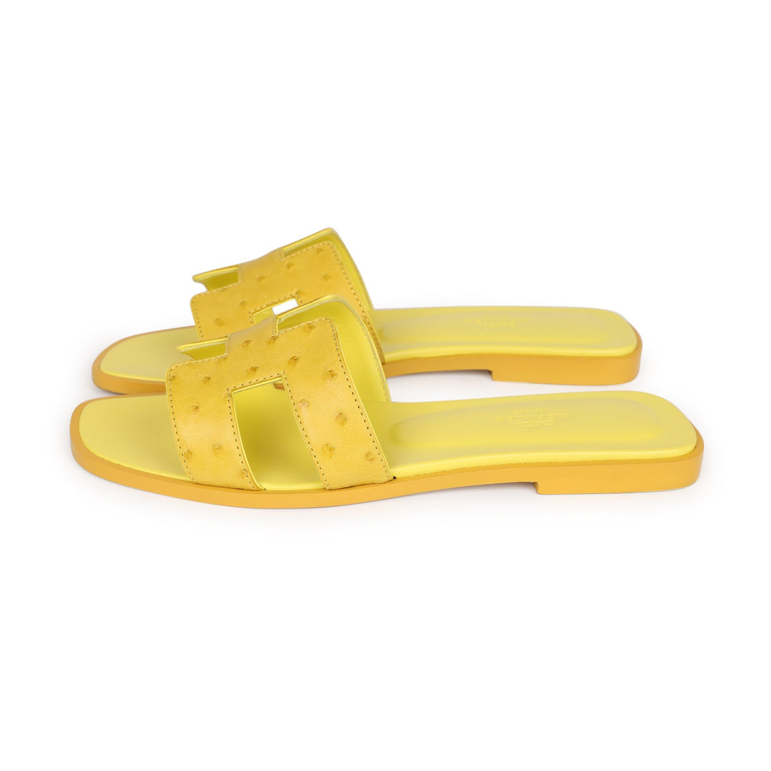 Top quality Hermes Oran Sandals Jaune Curcuma Ostrich 37