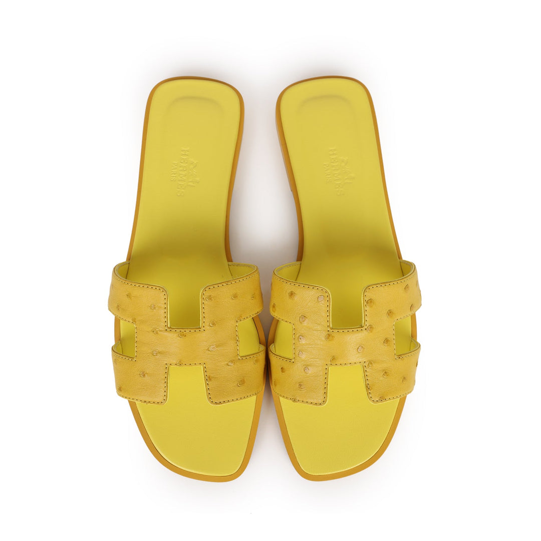 Top quality Hermes Oran Sandals Jaune Curcuma Ostrich 37
