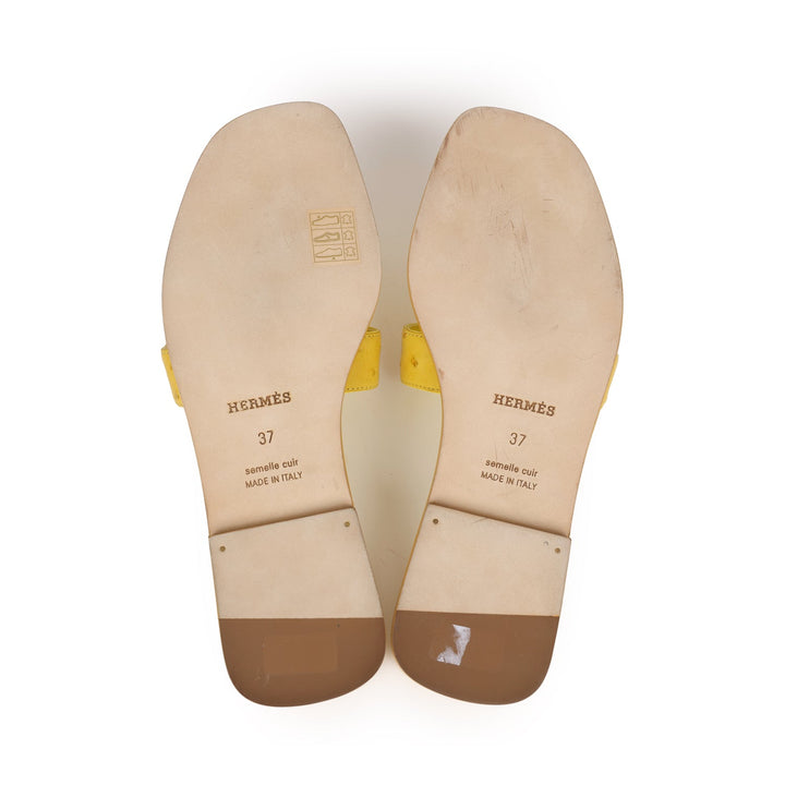 Top quality Hermes Oran Sandals Jaune Curcuma Ostrich 37