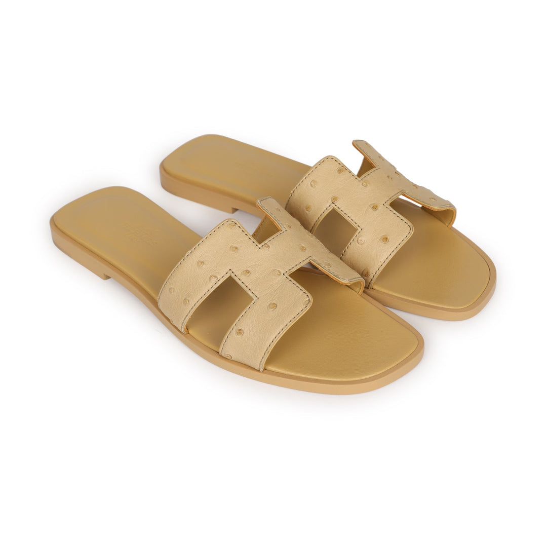 Top quality Hermes Oran Sandals Beige Crin Ostrich 37