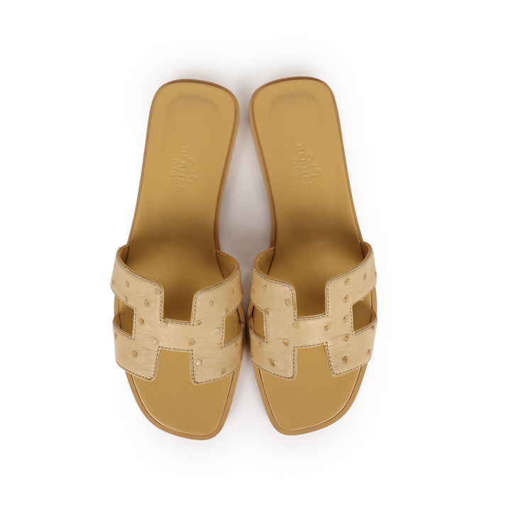 Top quality Hermes Oran Sandals Beige Crin Ostrich 37