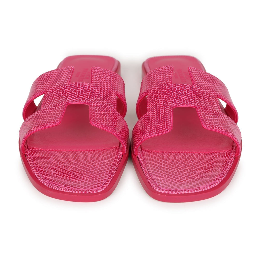 Top quality Hermes Oran Sandals Rose Flash Lizard 38.5