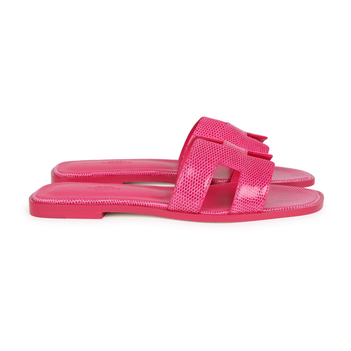 Top quality Hermes Oran Sandals Rose Flash Lizard 38.5