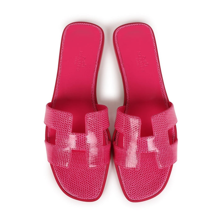 Top quality Hermes Oran Sandals Rose Flash Lizard 38.5
