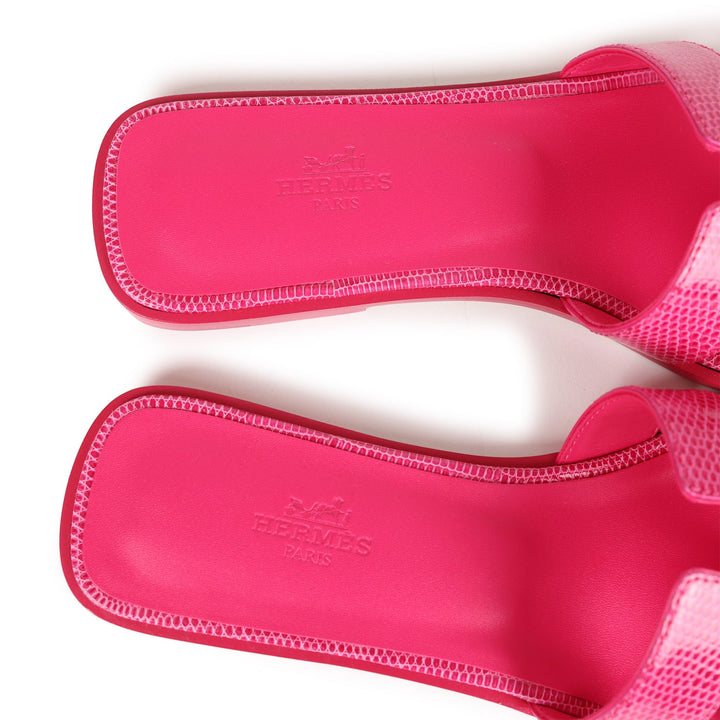 Top quality Hermes Oran Sandals Rose Flash Lizard 38.5