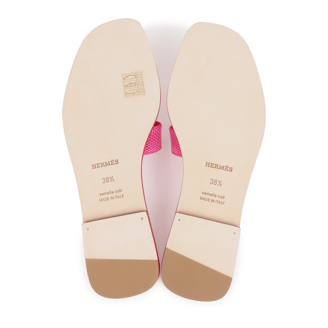 Top quality Hermes Oran Sandals Rose Flash Lizard 38.5