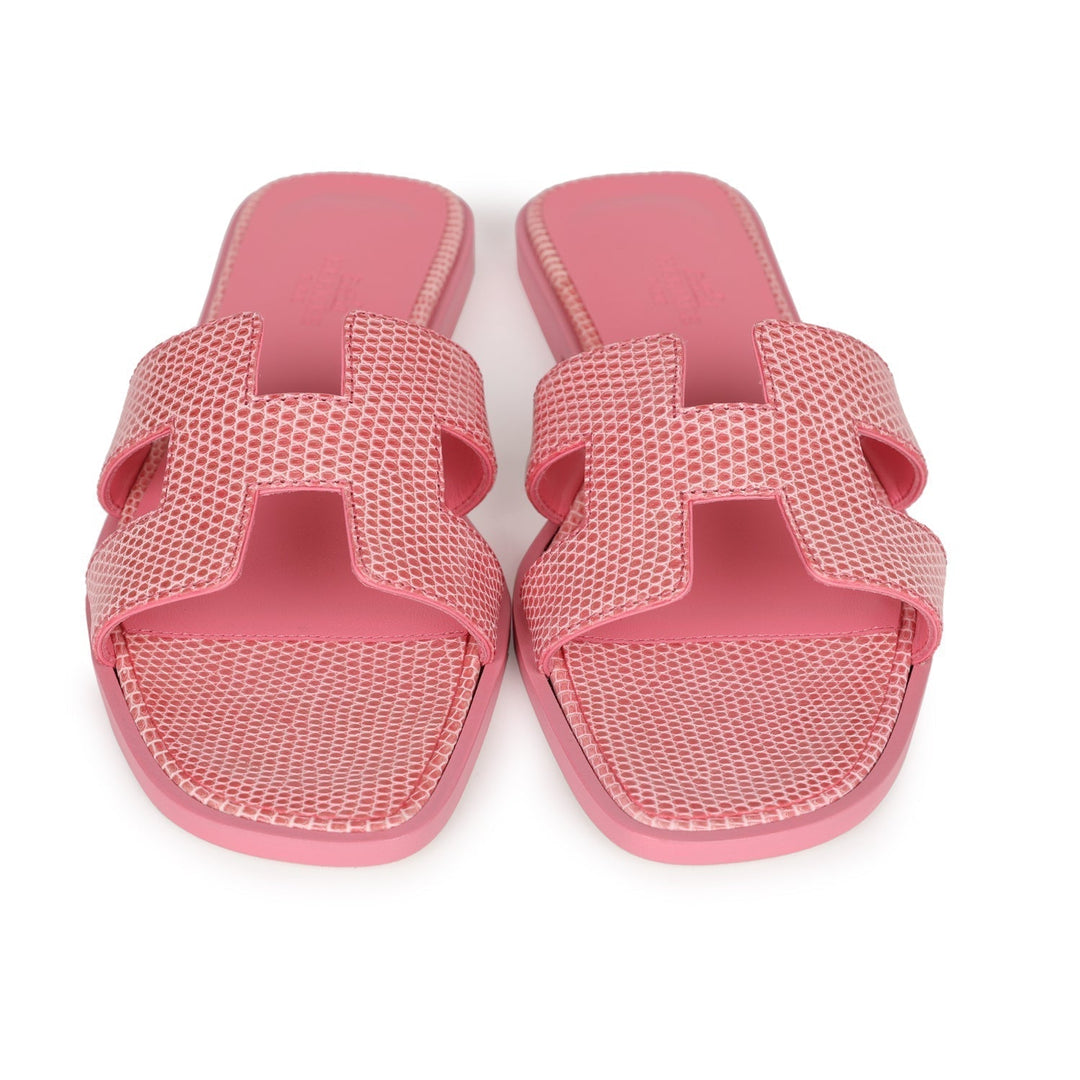 Top quality Hermes Oran Sandals Rose Jaipur Lizard 37