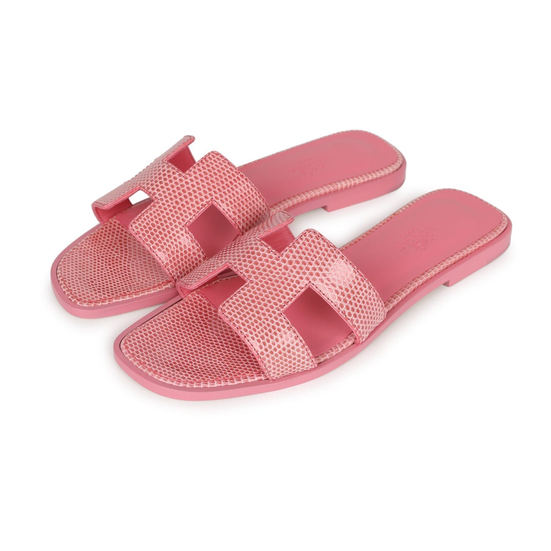 Top quality Hermes Oran Sandals Rose Jaipur Lizard 37