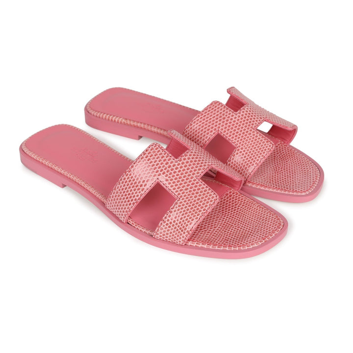 Top quality Hermes Oran Sandals Rose Jaipur Lizard 37