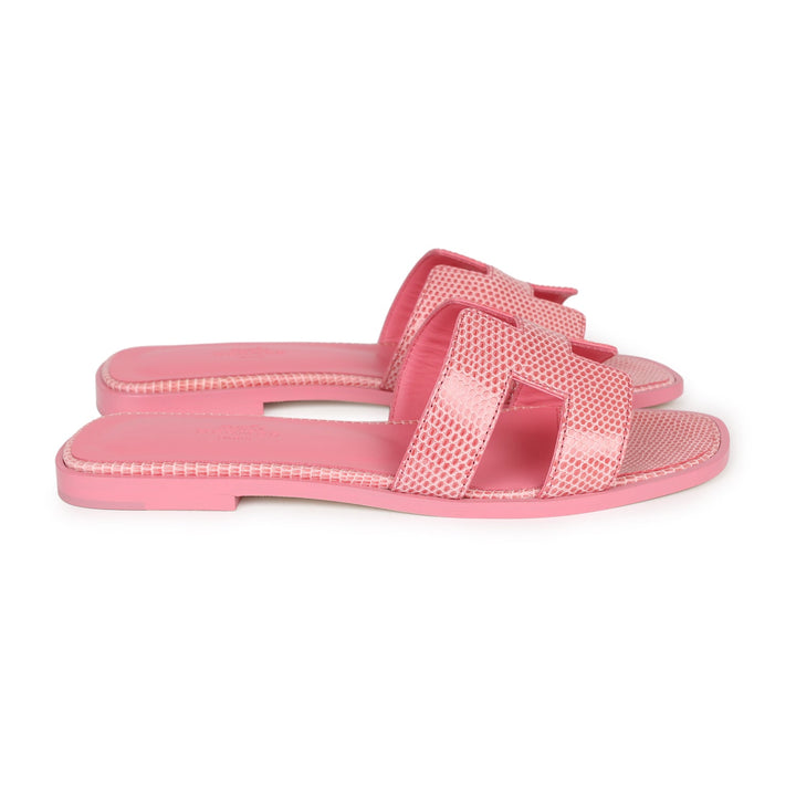 Top quality Hermes Oran Sandals Rose Jaipur Lizard 37