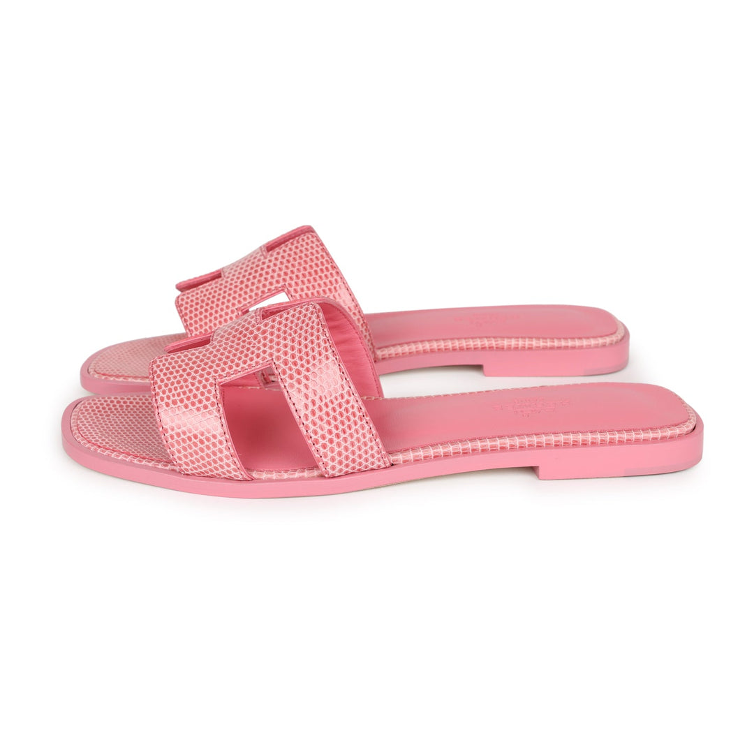 Top quality Hermes Oran Sandals Rose Jaipur Lizard 37