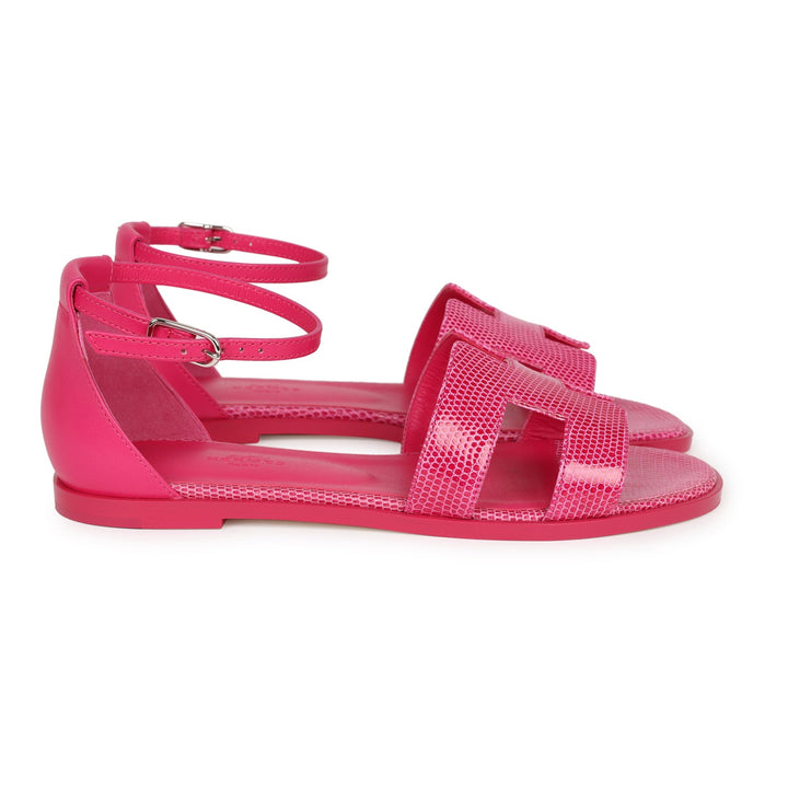 Top quality Hermes Santorini Sandals Rose Flash Lizard Palladium Hardware 37