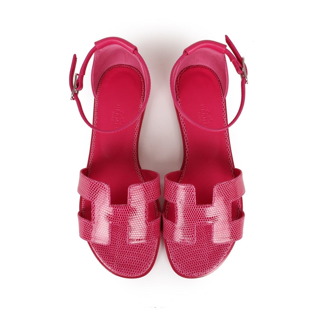 Top quality Hermes Santorini Sandals Rose Flash Lizard Palladium Hardware 37