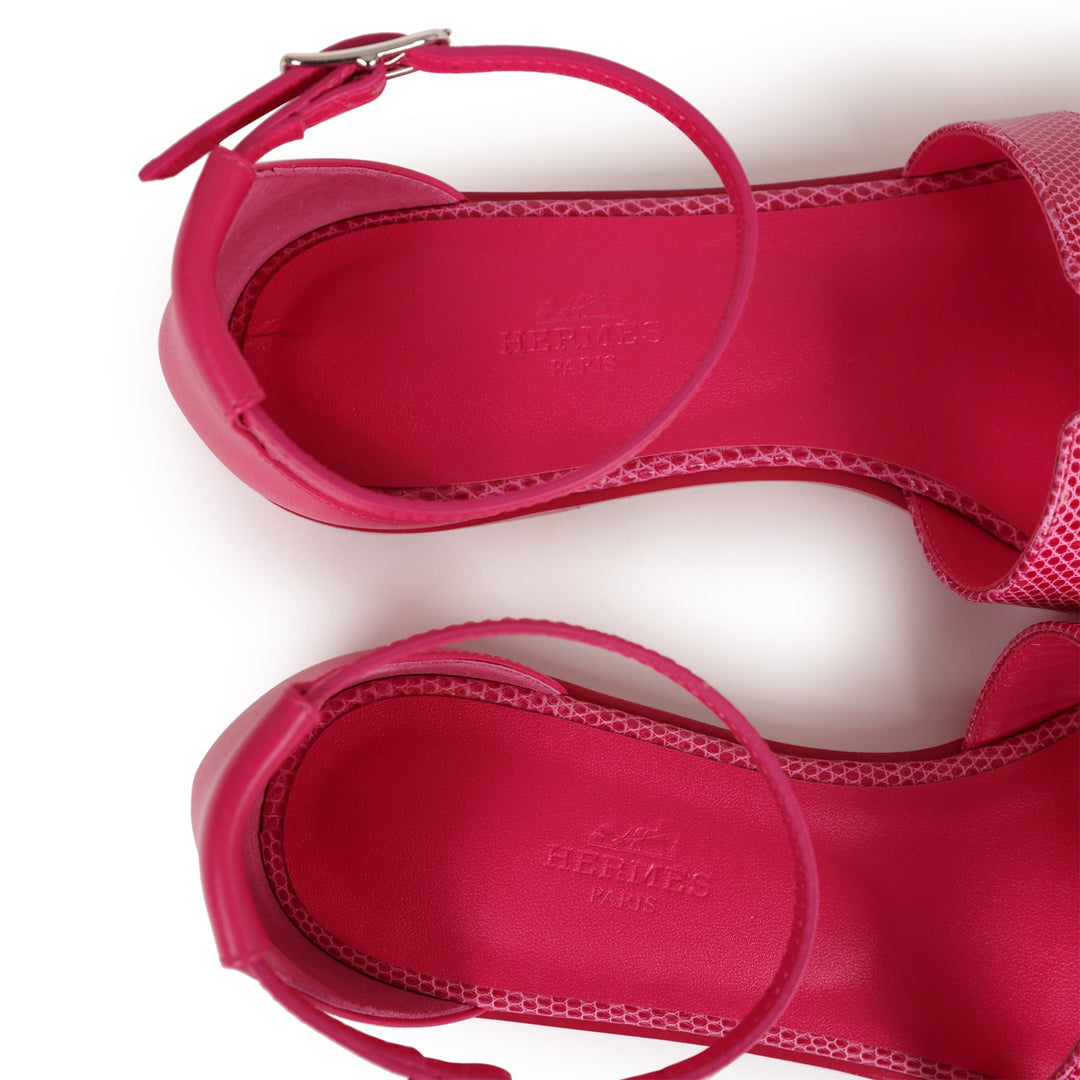 Top quality Hermes Santorini Sandals Rose Flash Lizard Palladium Hardware 37
