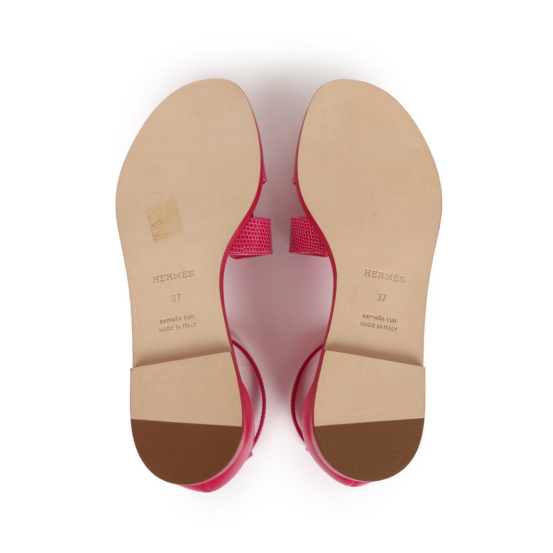 Top quality Hermes Santorini Sandals Rose Flash Lizard Palladium Hardware 37
