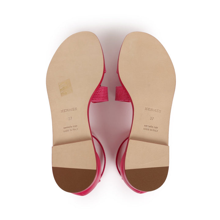 Top quality Hermes Santorini Sandals Rose Flash Lizard Palladium Hardware 37