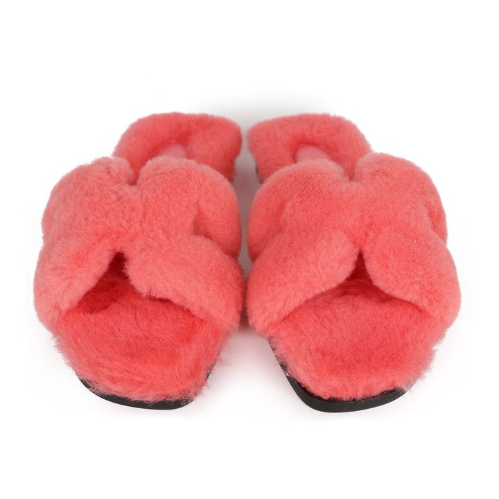 Top quality Hermes Oran Sandals Rose Du Desert Shearling 37