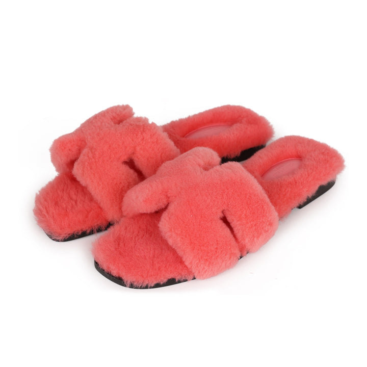 Top quality Hermes Oran Sandals Rose Du Desert Shearling 37