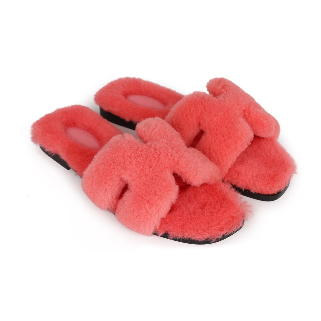 Top quality Hermes Oran Sandals Rose Du Desert Shearling 37