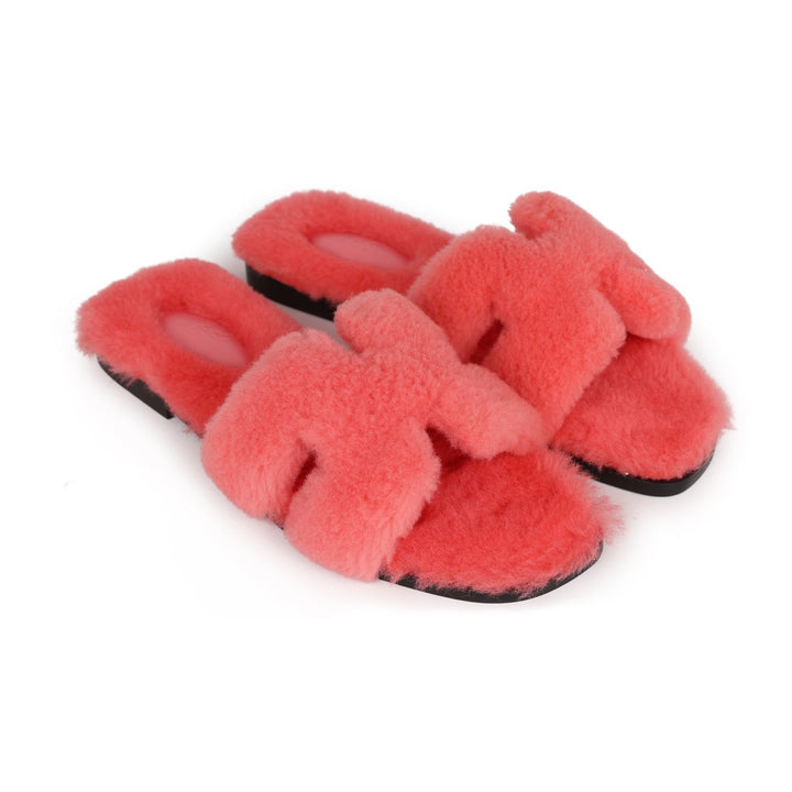 Top quality Hermes Oran Sandals Rose Du Desert Shearling 37