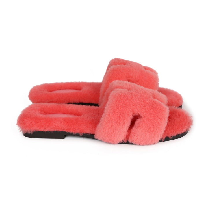 Top quality Hermes Oran Sandals Rose Du Desert Shearling 37