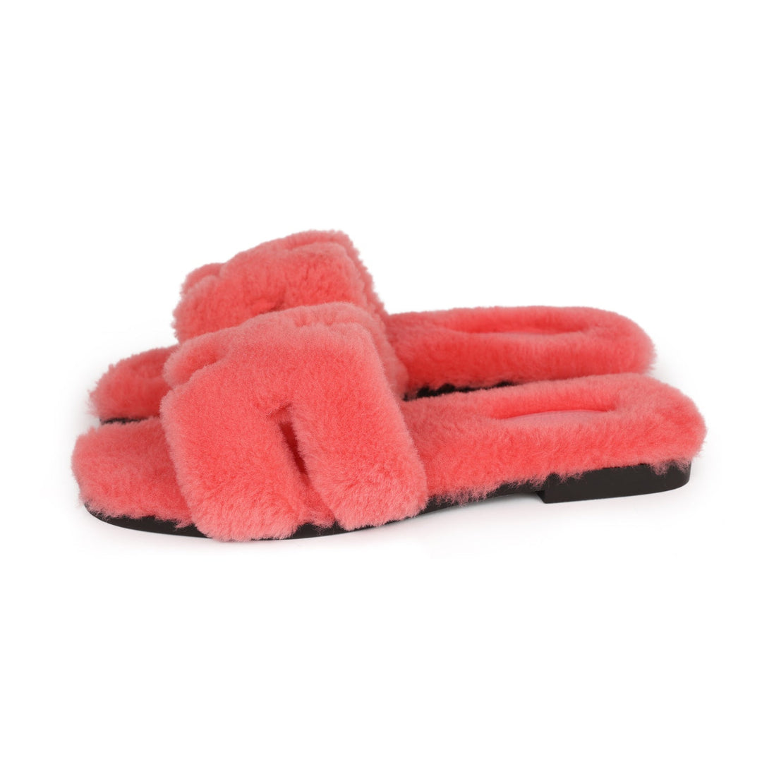 Top quality Hermes Oran Sandals Rose Du Desert Shearling 37