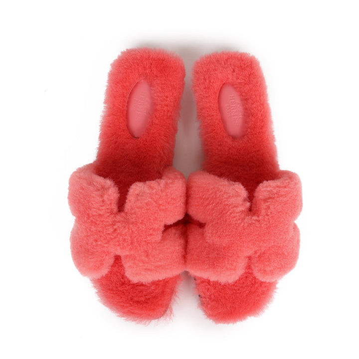 Top quality Hermes Oran Sandals Rose Du Desert Shearling 37