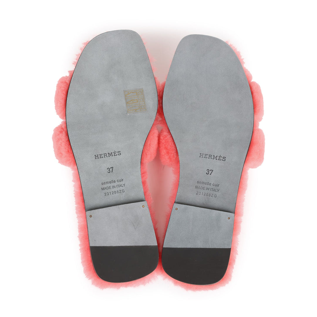 Top quality Hermes Oran Sandals Rose Du Desert Shearling 37