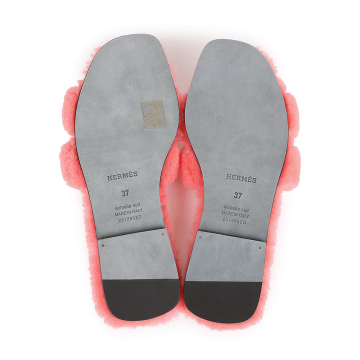 Top quality Hermes Oran Sandals Rose Du Desert Shearling 37