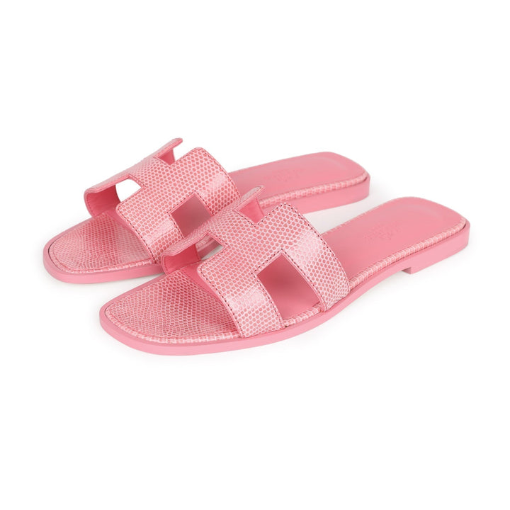 Top quality Hermes Oran Sandals Rose Jaipur Lizard 37