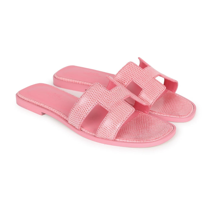 Top quality Hermes Oran Sandals Rose Jaipur Lizard 37