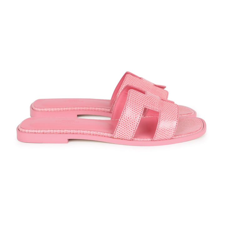 Top quality Hermes Oran Sandals Rose Jaipur Lizard 37