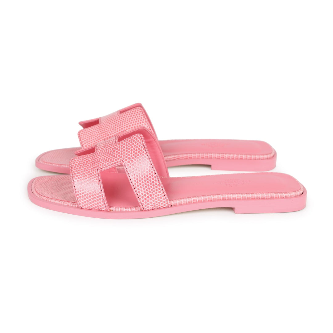 Top quality Hermes Oran Sandals Rose Jaipur Lizard 37