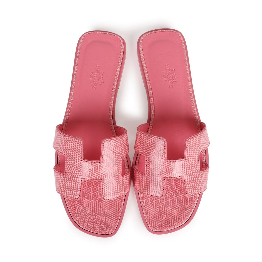 Top quality Hermes Oran Sandals Rose Jaipur Lizard 37
