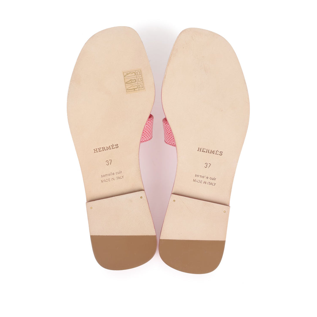 Top quality Hermes Oran Sandals Rose Jaipur Lizard 37