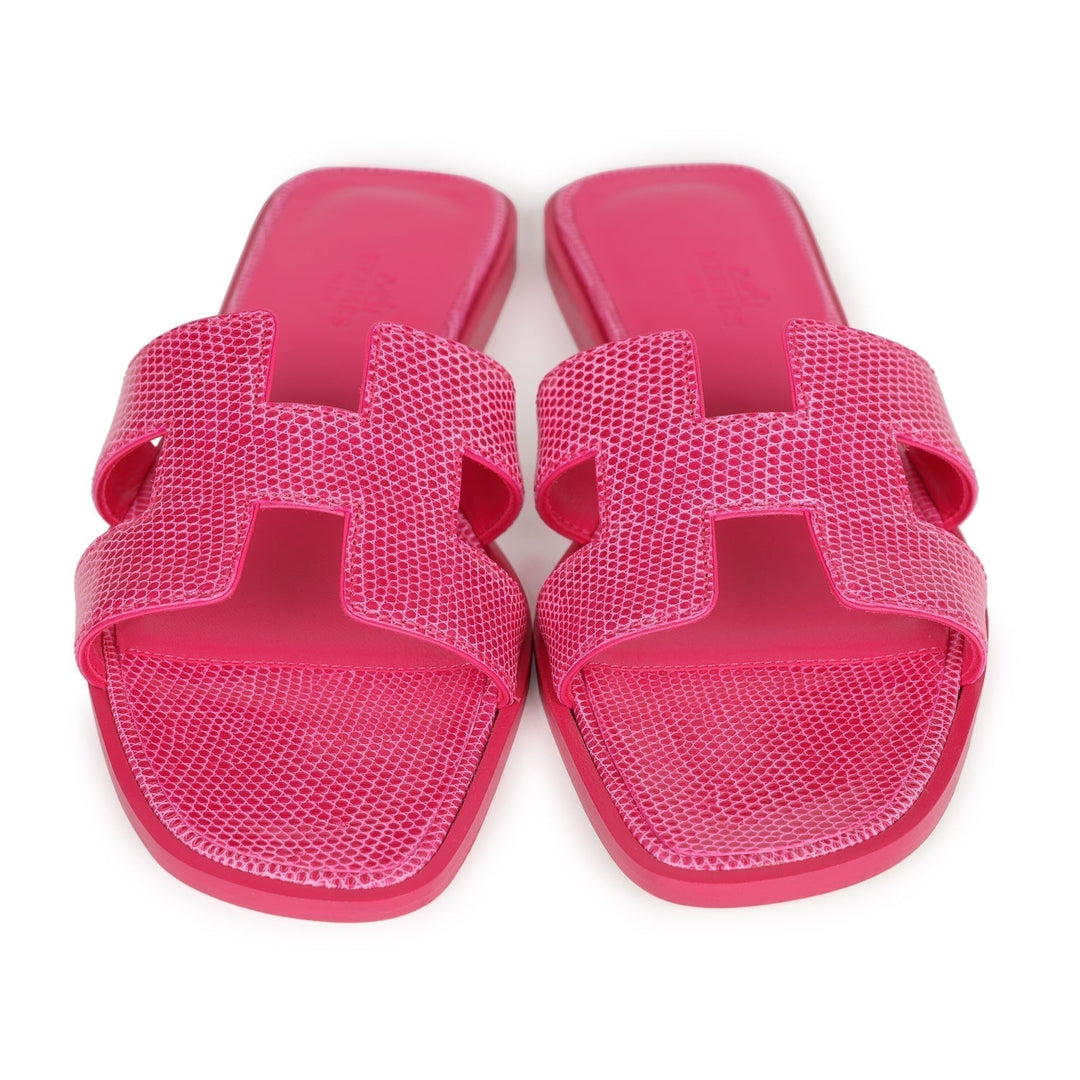 Top quality Hermes Oran Sandals Rose Flash Lizard 37
