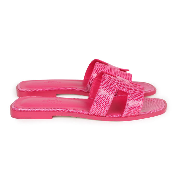 Top quality Hermes Oran Sandals Rose Flash Lizard 37