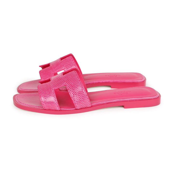 Top quality Hermes Oran Sandals Rose Flash Lizard 37