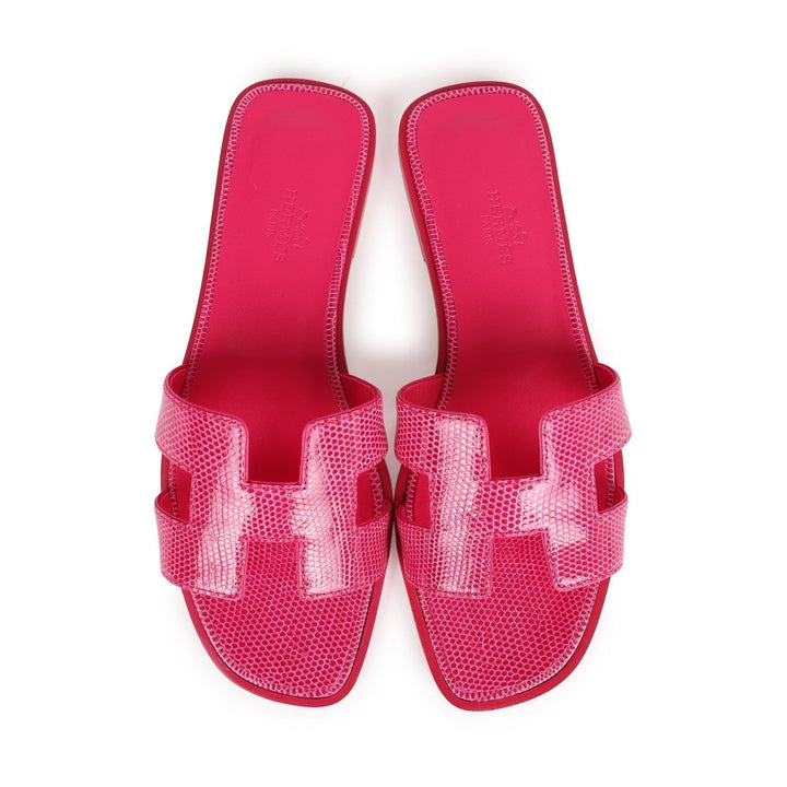 Top quality Hermes Oran Sandals Rose Flash Lizard 37