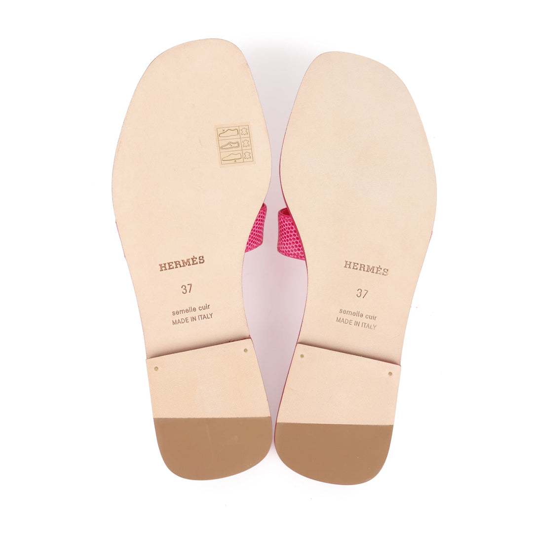 Top quality Hermes Oran Sandals Rose Flash Lizard 37